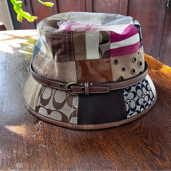 Coach Accessories - Coach Patchwork Logo & Leather Bucket Hat in Brown, Cream, Pink